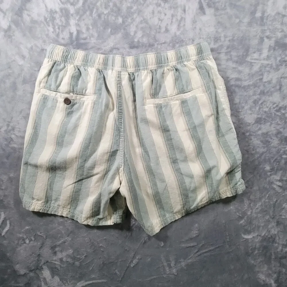 Katin Mens L Linen Cotton Pullon Elastic Waist Striped Shorts 6
